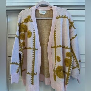 Anthropologie Floral Patterned Pink and Gold Women's Sweater